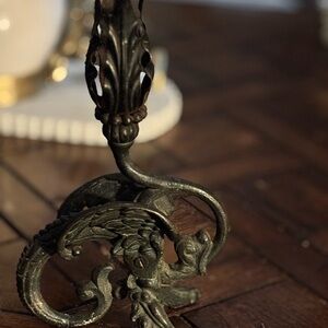 Antique Victorian Style Cast Iron Griffin
Candlestand. Heavyweight